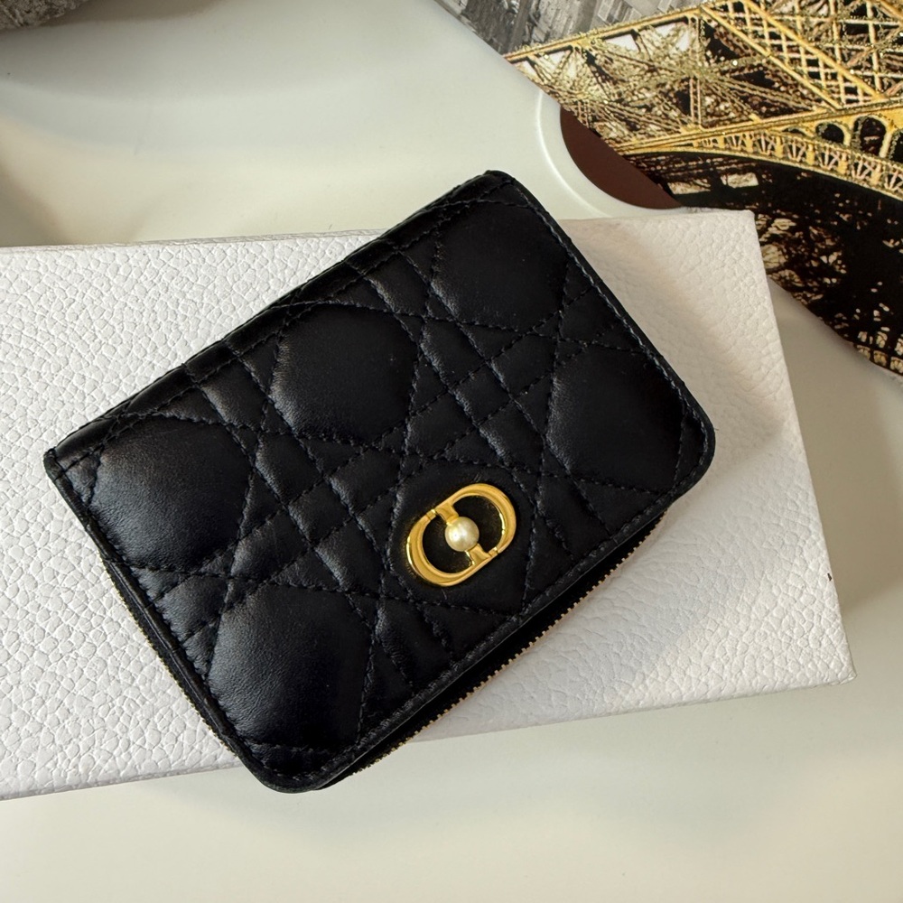 Dior Jolie Scarlet Walllet Black Leather Card Holder
